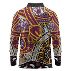Brisbane Broncos Long Sleeve Polo Shirt Australian Aboriginal Dot Painting Handprint