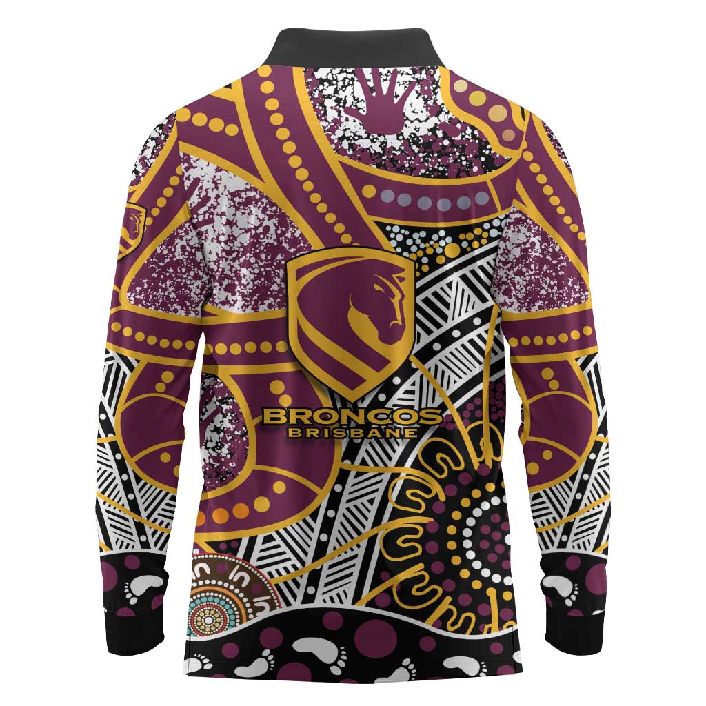Brisbane Broncos Long Sleeve Polo Shirt Australian Aboriginal Dot Painting Handprint