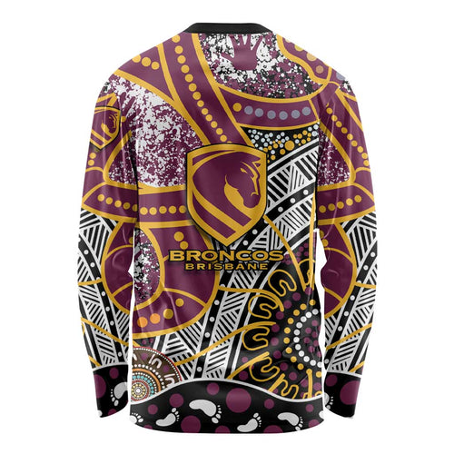 Brisbane Broncos Long Sleeve Shirt Australian Aboriginal Dot Painting Handprint