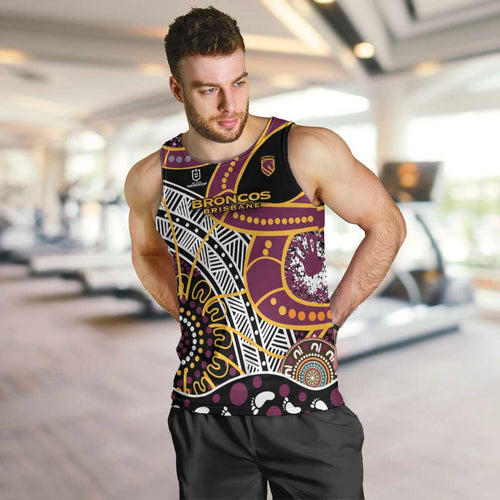 Brisbane Broncos Men Tank Top Australian Aboriginal Dot Painting Handprint