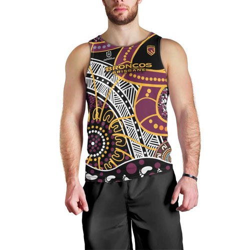 Brisbane Broncos Men Tank Top Australian Aboriginal Dot Painting Handprint