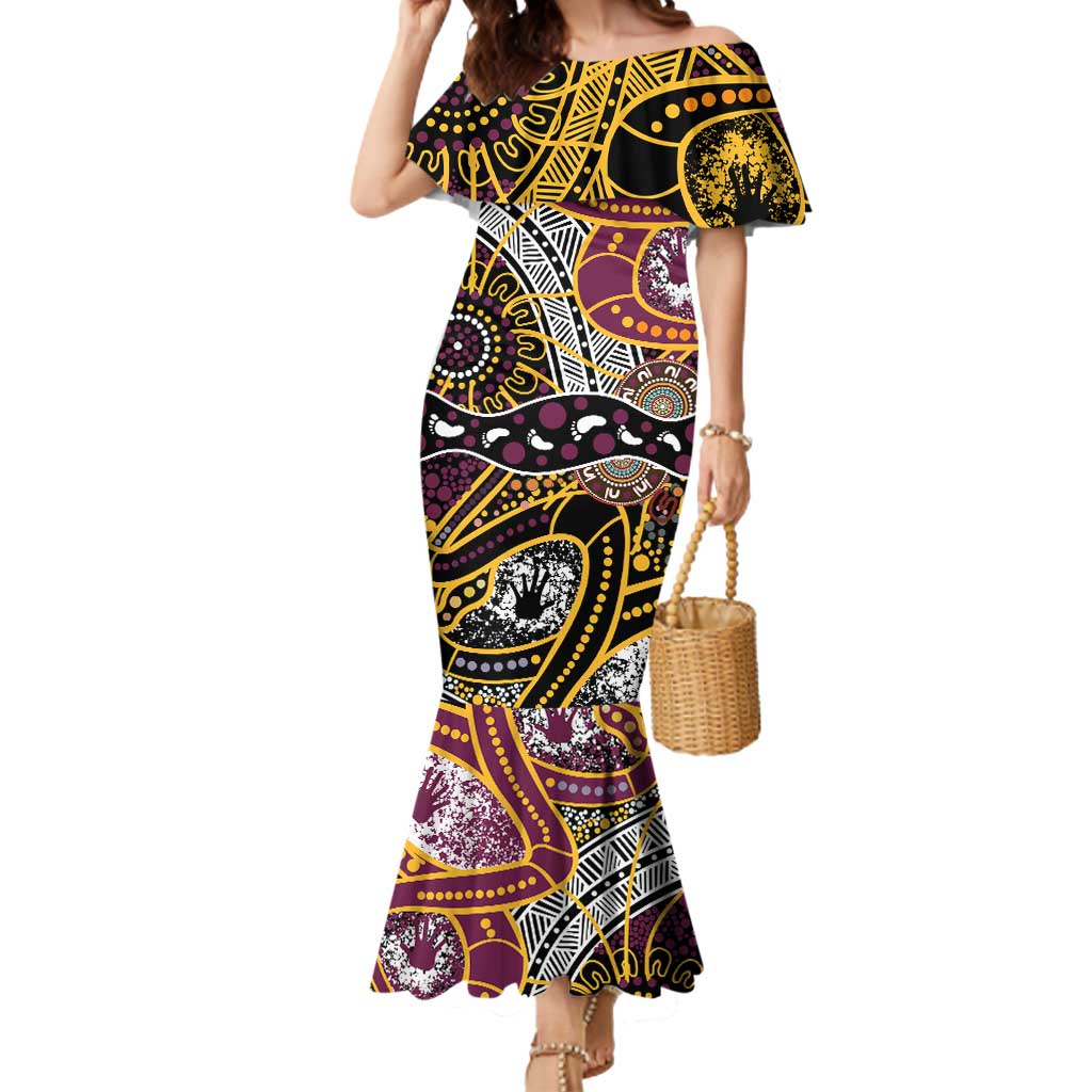 Brisbane Broncos Mermaid Dress Australian Aboriginal Dot Painting Handprint