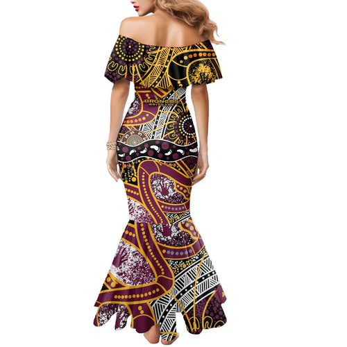 Brisbane Broncos Mermaid Dress Australian Aboriginal Dot Painting Handprint