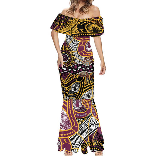 Brisbane Broncos Mermaid Dress Australian Aboriginal Dot Painting Handprint
