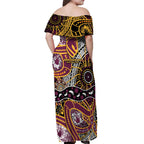 Brisbane Broncos Off Shoulder Maxi Dress Australian Aboriginal Dot Painting Handprint