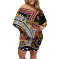 Brisbane Broncos Off Shoulder Short Dress Australian Aboriginal Dot Painting Handprint