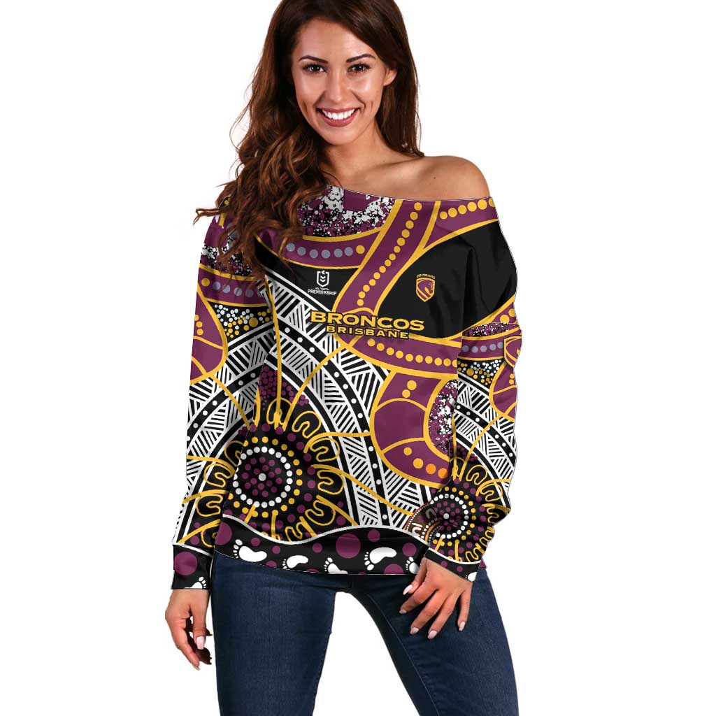 Brisbane Broncos Off Shoulder Sweater Australian Aboriginal Dot Painting Handprint