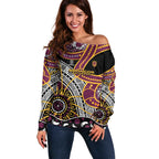 Brisbane Broncos Off Shoulder Sweater Australian Aboriginal Dot Painting Handprint