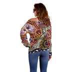 Brisbane Broncos Off Shoulder Sweater Australian Aboriginal Dot Painting Handprint