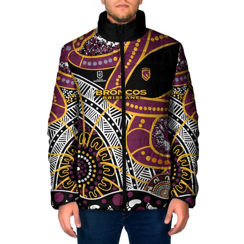 Brisbane Broncos Padded Jacket Australian Aboriginal Dot Painting Handprint