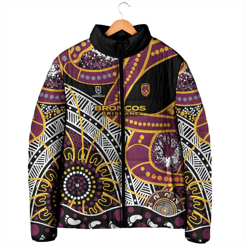 Brisbane Broncos Padded Jacket Australian Aboriginal Dot Painting Handprint