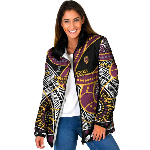 Brisbane Broncos Padded Jacket Australian Aboriginal Dot Painting Handprint