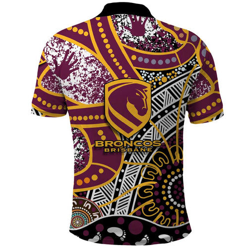 Brisbane Broncos Polo Shirt Australian Aboriginal Dot Painting Handprint