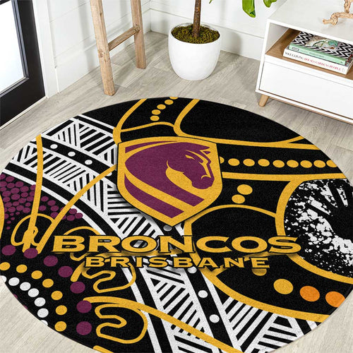 Brisbane Broncos Round Carpet Australian Aboriginal Dot Painting Handprint