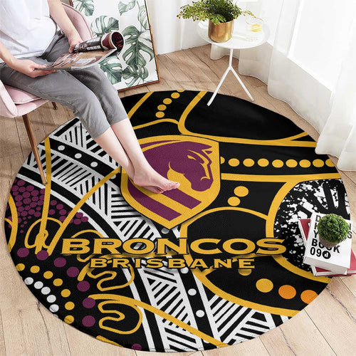 Brisbane Broncos Round Carpet Australian Aboriginal Dot Painting Handprint
