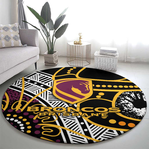 Brisbane Broncos Round Carpet Australian Aboriginal Dot Painting Handprint