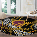 Brisbane Broncos Round Carpet Australian Aboriginal Dot Painting Handprint