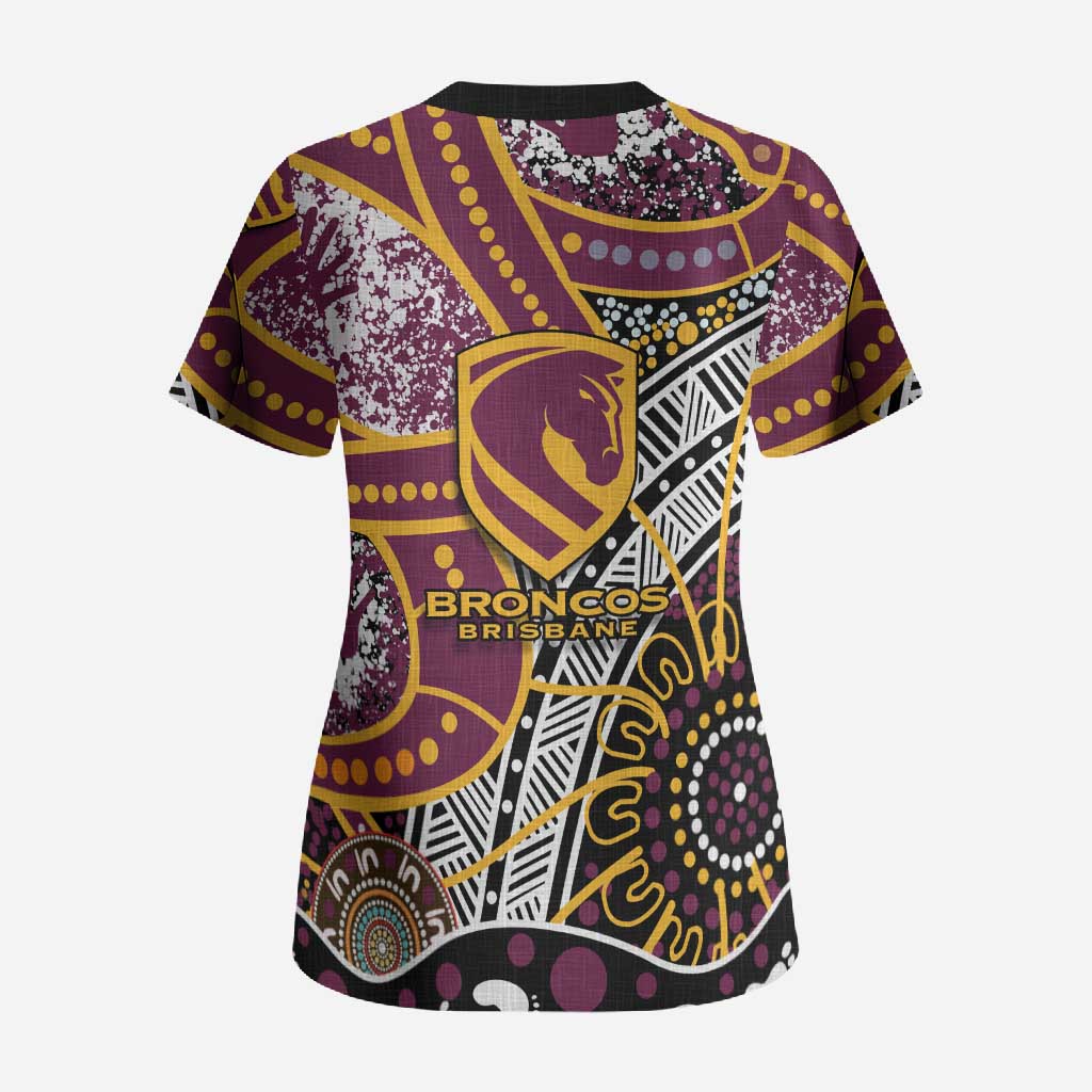 Brisbane Broncos Scrub Top Australian Aboriginal Dot Painting Handprint