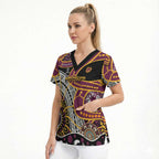 Brisbane Broncos Scrub Top Australian Aboriginal Dot Painting Handprint