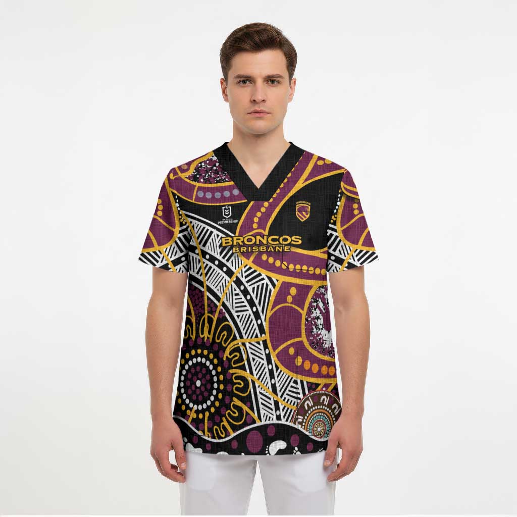 Brisbane Broncos Scrub Top Australian Aboriginal Dot Painting Handprint