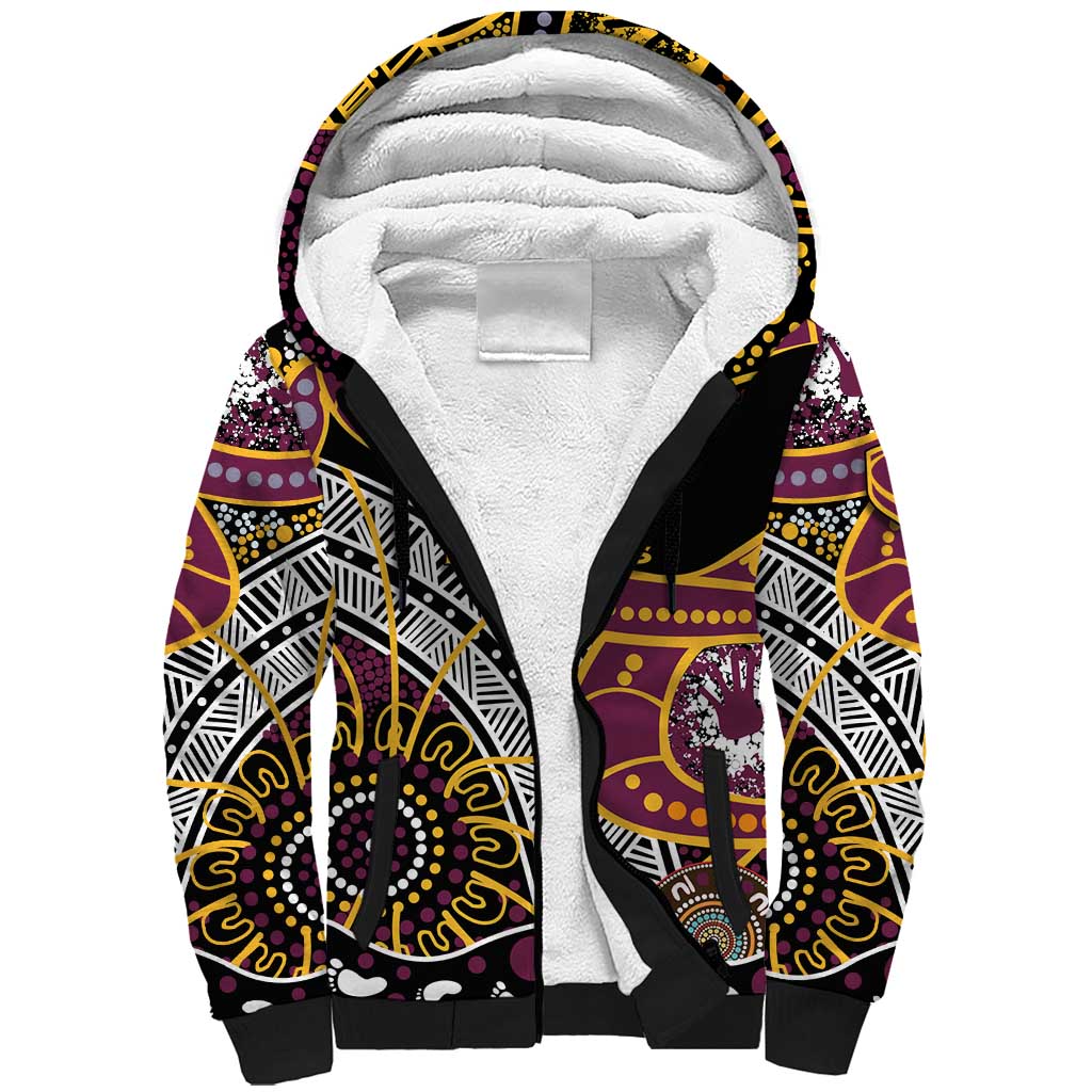 Brisbane Broncos Sherpa Hoodie Australian Aboriginal Dot Painting Handprint