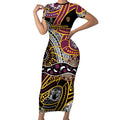 Brisbane Broncos Short Sleeve Bodycon Dress Australian Aboriginal Dot Painting Handprint