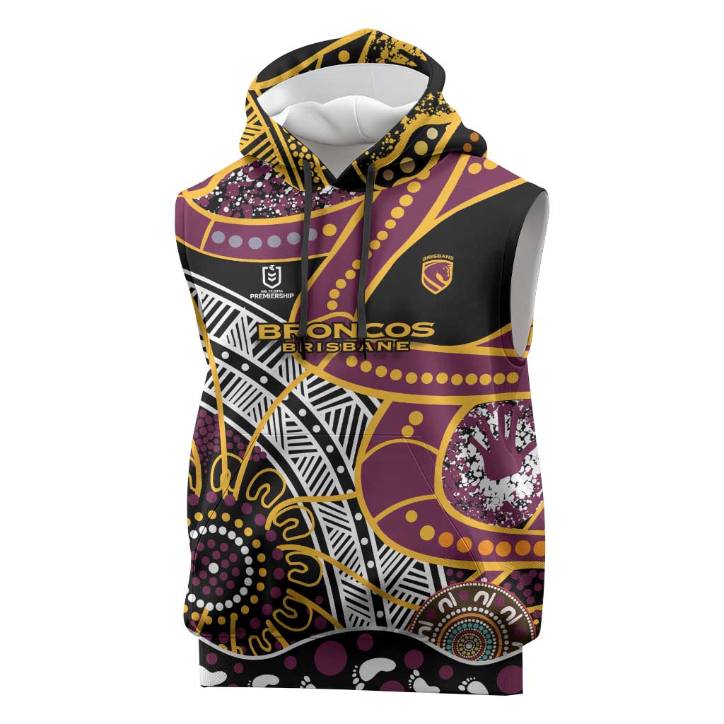 Brisbane Broncos Sleeveless Hoodie Australian Aboriginal Dot Painting Handprint