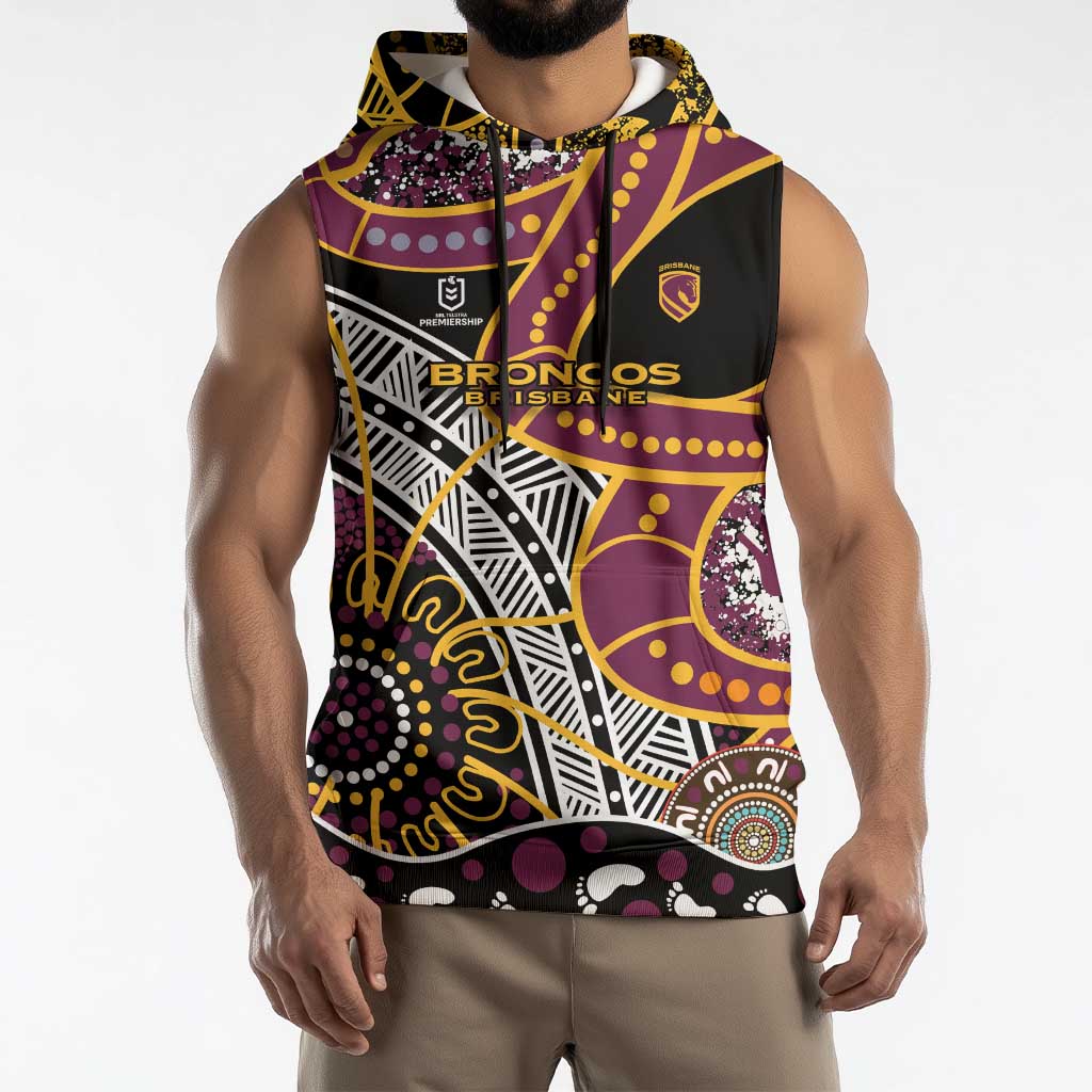 Brisbane Broncos Sleeveless Hoodie Australian Aboriginal Dot Painting Handprint