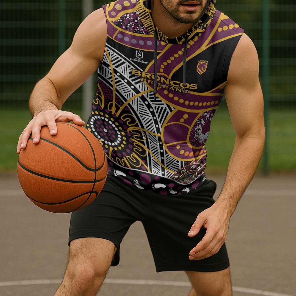 Brisbane Broncos Sleeveless Hoodie Australian Aboriginal Dot Painting Handprint