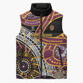 Brisbane Broncos Sleeveless Puffer Jacket Australian Aboriginal Dot Painting Handprint