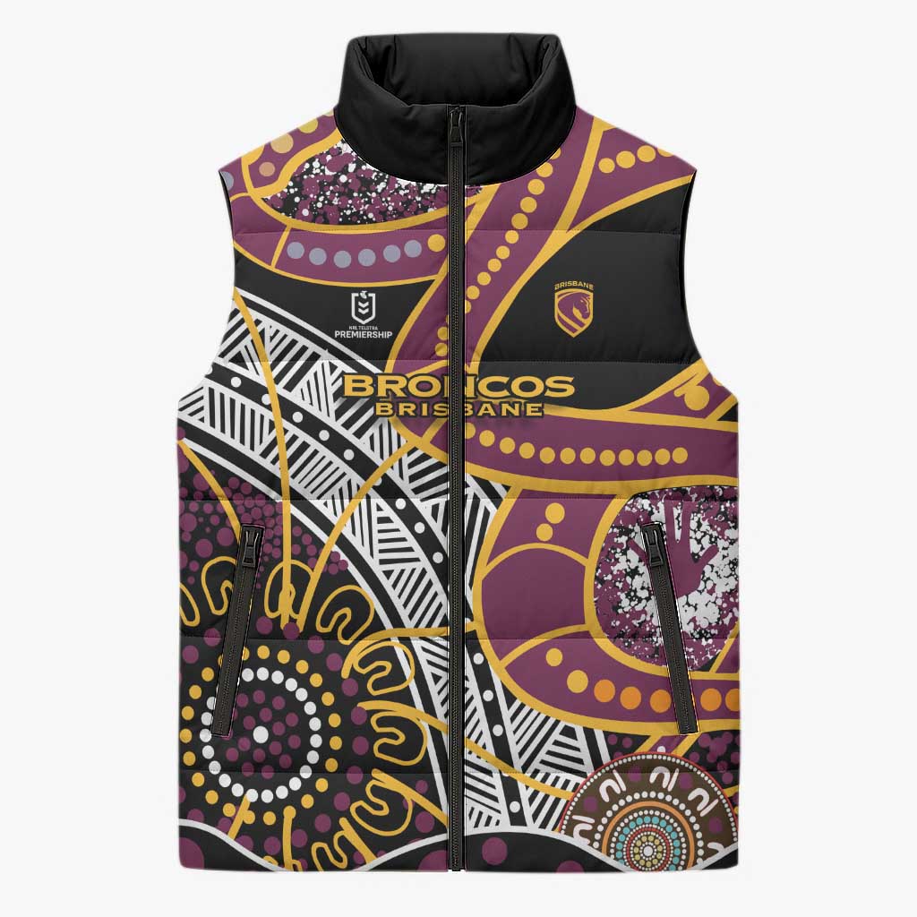 Brisbane Broncos Sleeveless Puffer Jacket Australian Aboriginal Dot Painting Handprint