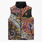 Brisbane Broncos Sleeveless Puffer Jacket Australian Aboriginal Dot Painting Handprint