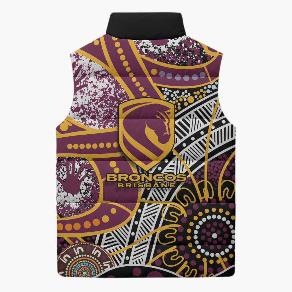 Brisbane Broncos Sleeveless Puffer Jacket Australian Aboriginal Dot Painting Handprint