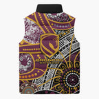 Brisbane Broncos Sleeveless Puffer Jacket Australian Aboriginal Dot Painting Handprint