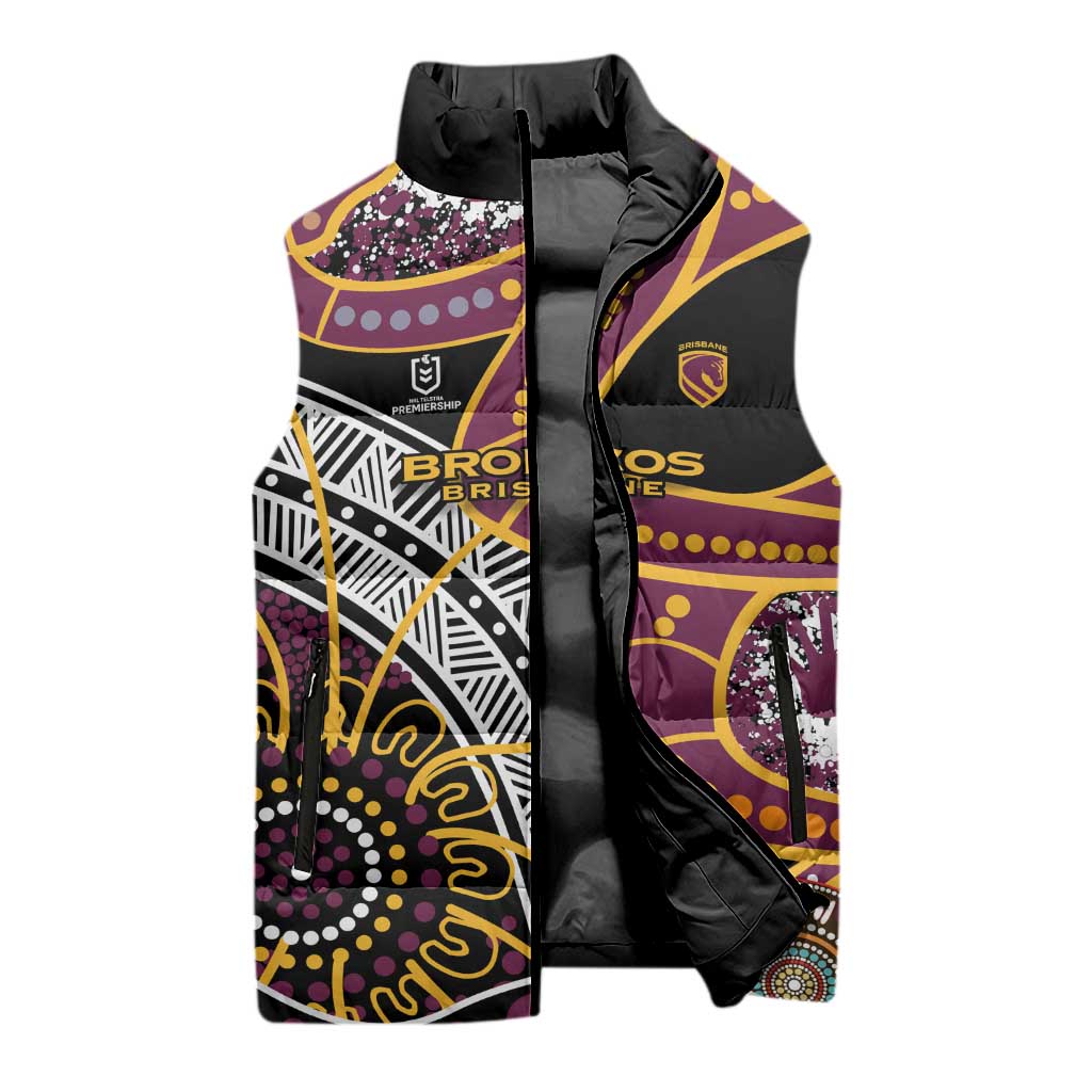 Brisbane Broncos Sleeveless Puffer Jacket Australian Aboriginal Dot Painting Handprint