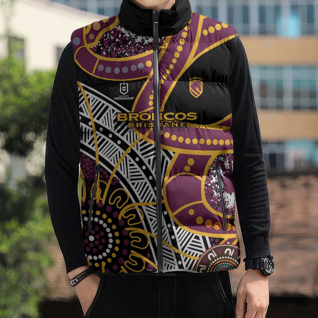 Brisbane Broncos Sleeveless Puffer Jacket Australian Aboriginal Dot Painting Handprint