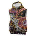Brisbane Broncos Sleeveless Zip Hoodie Australian Aboriginal Dot Painting Handprint