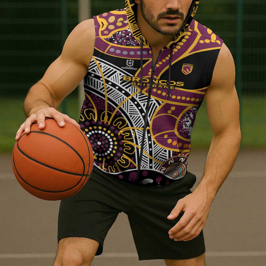 Brisbane Broncos Sleeveless Zip Hoodie Australian Aboriginal Dot Painting Handprint