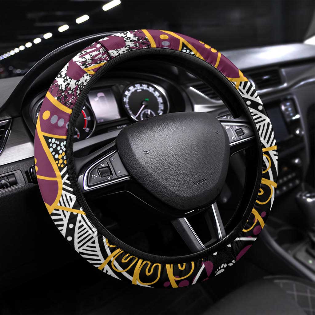 Brisbane Broncos Steering Wheel Cover Australian Aboriginal Dot Painting Handprint