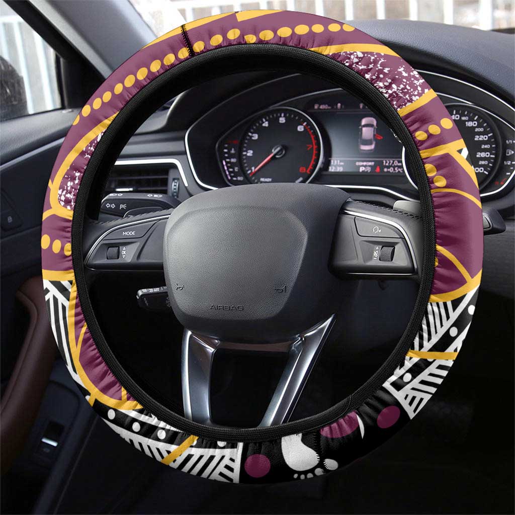 Brisbane Broncos Steering Wheel Cover Australian Aboriginal Dot Painting Handprint