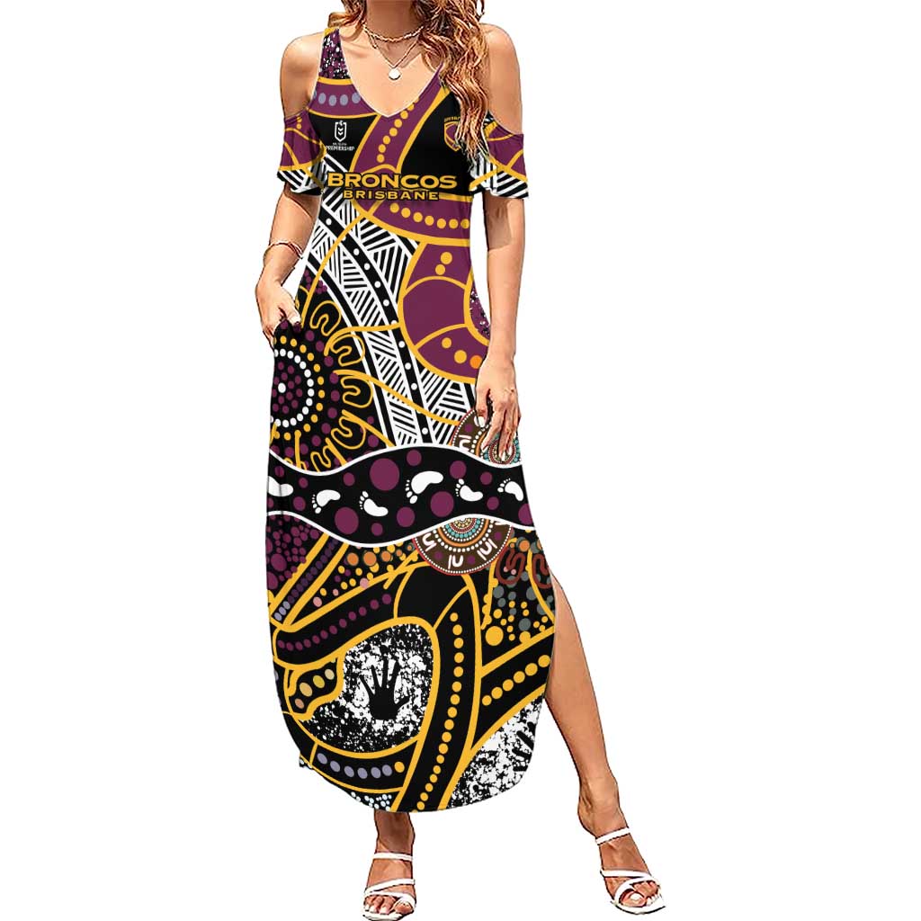 Brisbane Broncos Summer Maxi Dress Australian Aboriginal Dot Painting Handprint