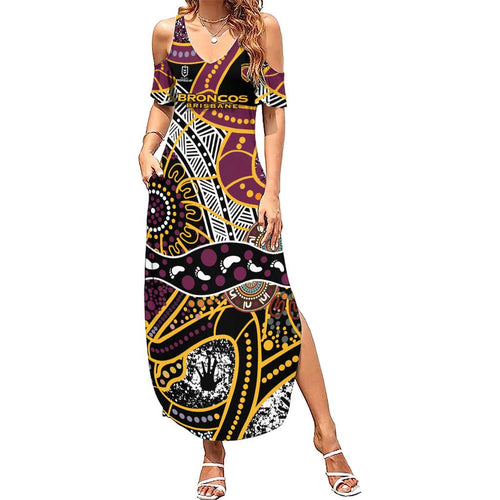Brisbane Broncos Summer Maxi Dress Australian Aboriginal Dot Painting Handprint