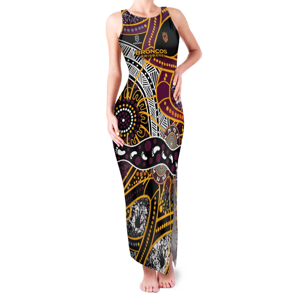Brisbane Broncos Tank Maxi Dress Australian Aboriginal Dot Painting Handprint