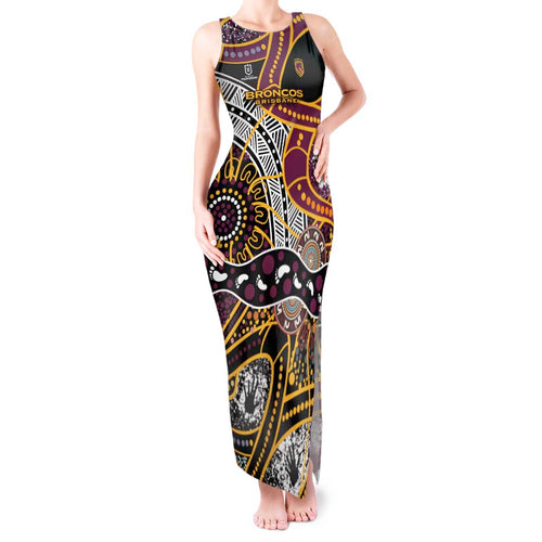 Brisbane Broncos Tank Maxi Dress Australian Aboriginal Dot Painting Handprint