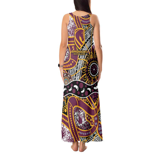 Brisbane Broncos Tank Maxi Dress Australian Aboriginal Dot Painting Handprint