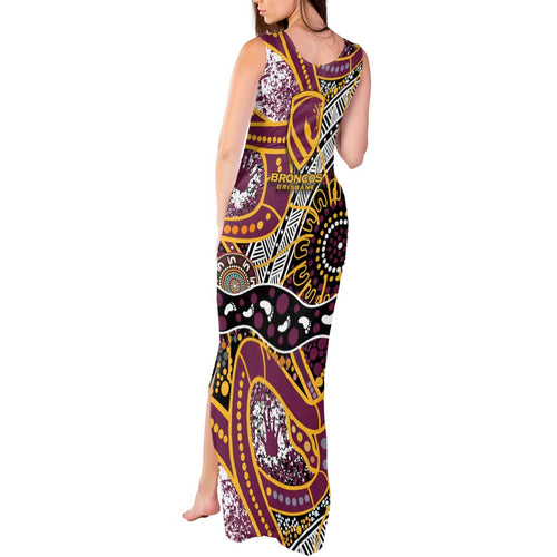 Brisbane Broncos Tank Maxi Dress Australian Aboriginal Dot Painting Handprint