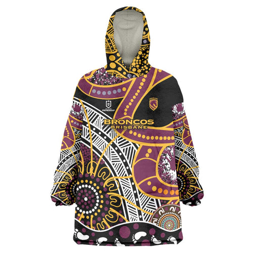 Brisbane Broncos Wearable Blanket Hoodie Australian Aboriginal Dot Painting Handprint