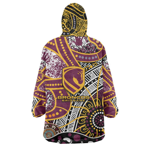 Brisbane Broncos Wearable Blanket Hoodie Australian Aboriginal Dot Painting Handprint