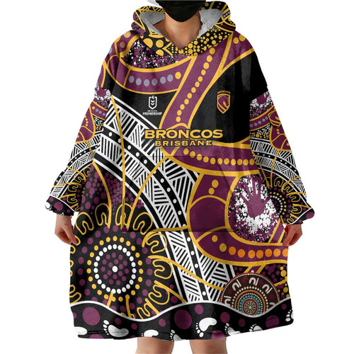 Brisbane Broncos Wearable Blanket Hoodie Australian Aboriginal Dot Painting Handprint