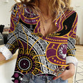 Brisbane Broncos Women Casual Shirt Australian Aboriginal Dot Painting Handprint